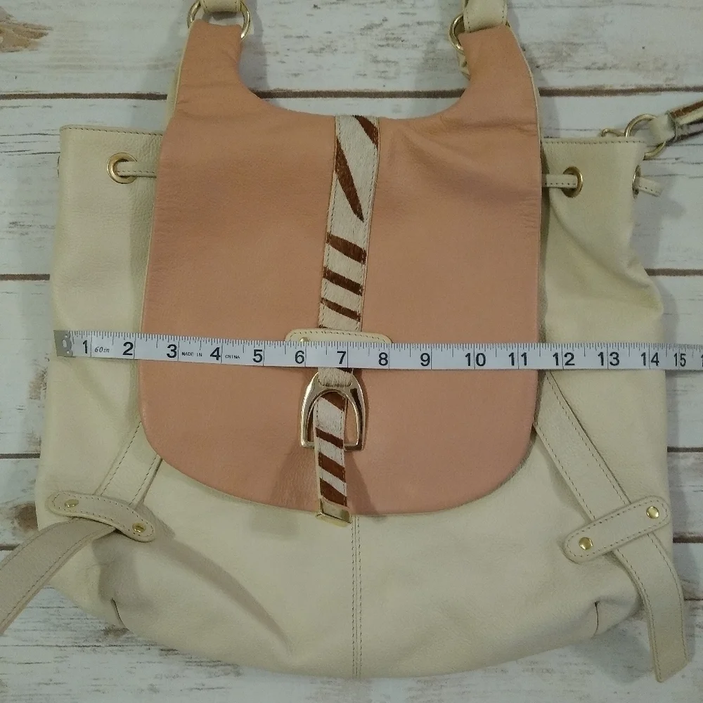 Sharif Cream and Pink Large Leather Shoulder Bag